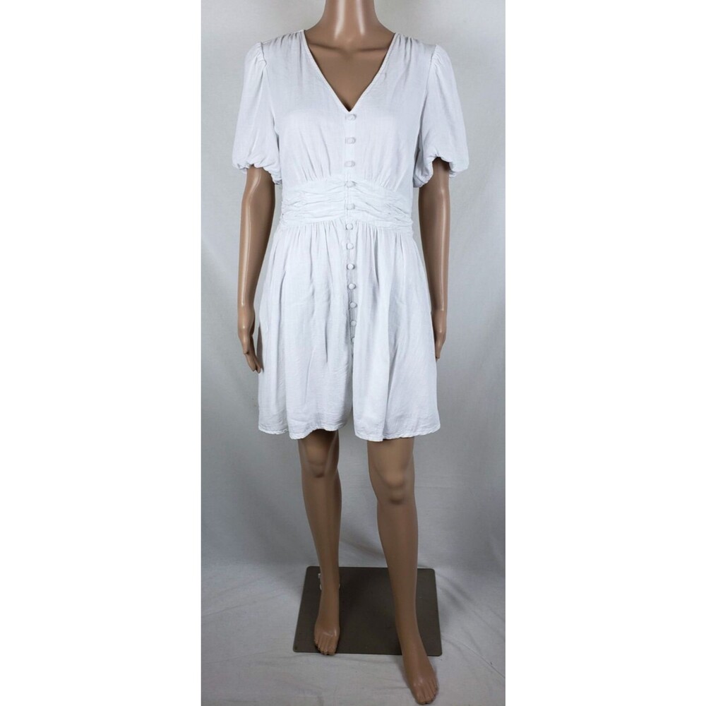 LOFT Cottage Dress Womens 6 Mini Linen Puff Sleeve Country Western White